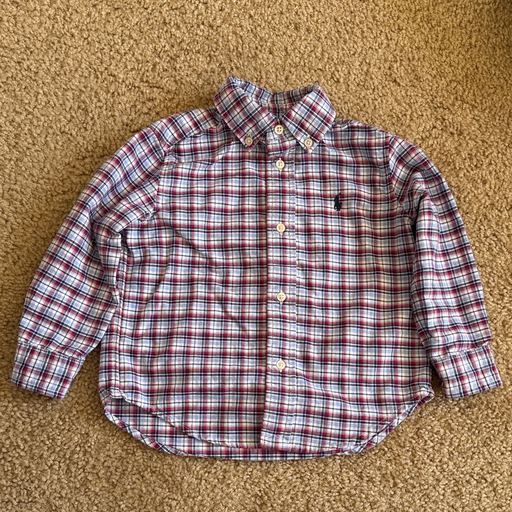 Ralph Lauren boys plaid cotton oxford button-down shirt w Embroidery logo